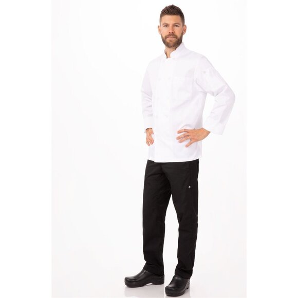 NWT CHEF WORKS Le Mans Chef Coat L Solid White WCCW Cook Chef's Kitchen Uniform - Picture 2 of 5